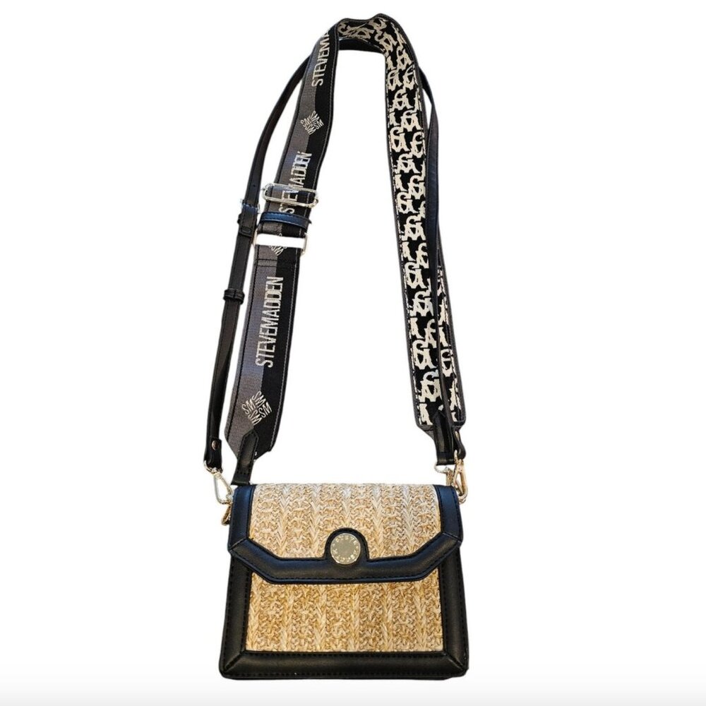 Steve Madden Becho Raffia & Leather Crossbody Bag